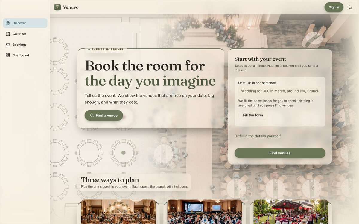 Venuvo landing page